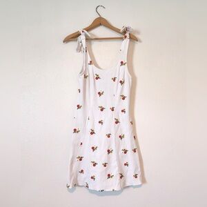 ASOS Sz 4 White Ribbed Flower Embroidered Sundress w/ Tie Straps Fit And Flare